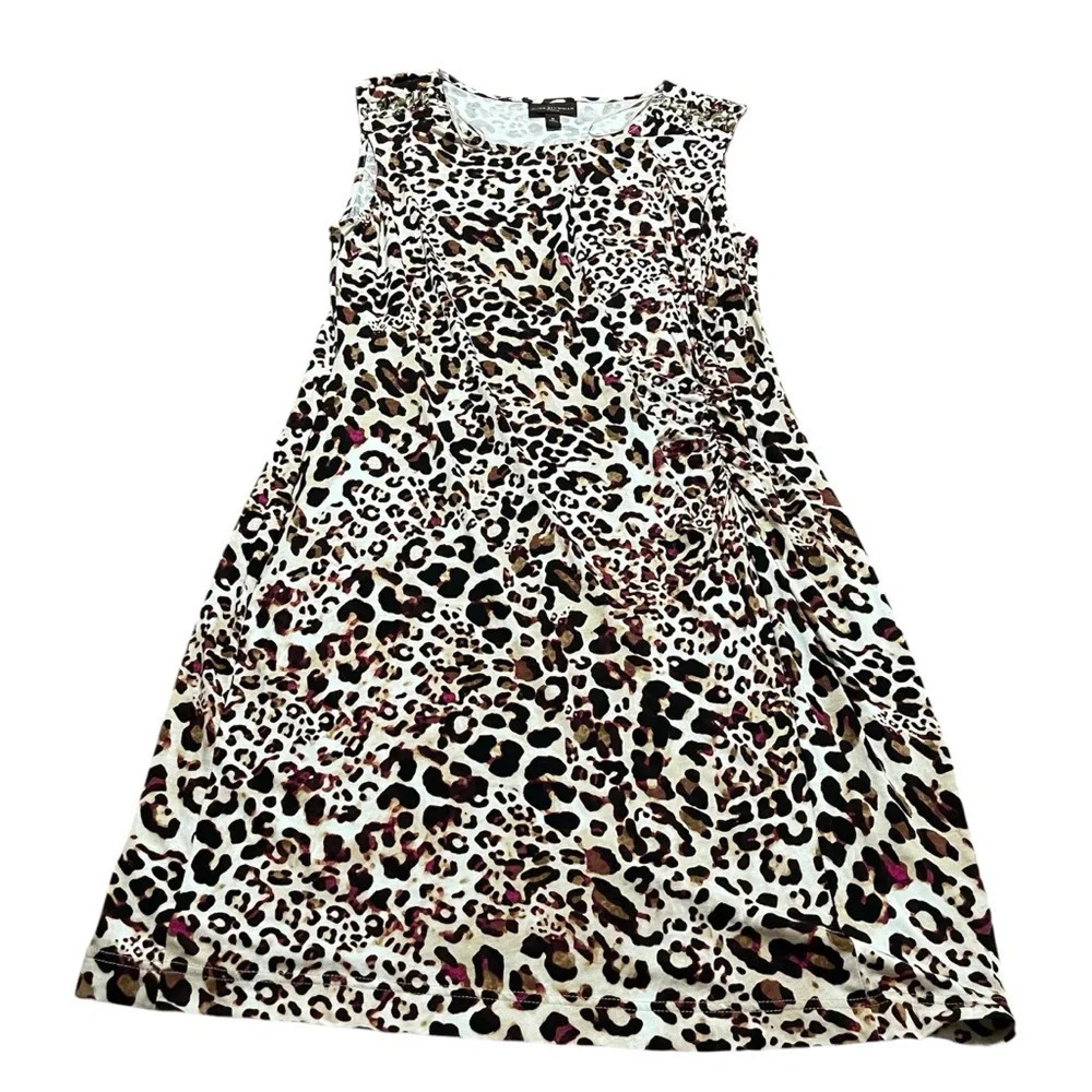 Dana Buchman Plus Size 1X Sleeveless Animal Print Dress gold chain detail sleeve